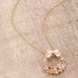 Goldtone Holiday Wreath Champagne Crystal Pendant