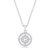 .9Ct Timeless Rhodium Plated Double Pave Circle Dancing CZ Pendant