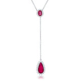 Lara 5.8ct Ruby CZ Rhodium Classic Drop Lariat Necklace