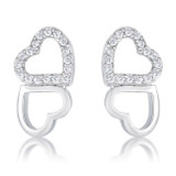 .17 Ct Melded Hearts Rhodium and CZ Stud Earrings