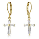 Cubic Zirconia Goldtone Finish Cross Earrings