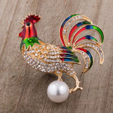 Gold Tone Multicolor Enamel Rooster Brooch With Crystals
