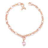 Rose Gold Plated Breast Cancer Awareness Ribbon and Heart Charm Bracelet Rose Gold Plated Breast Cancer Awareness Ribbon and Heart Charm Bracelet