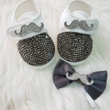 Crystals Mustache Baby Boy Shoes and Bow Tie