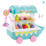 Children Toy Trolley Fruit Vegetables Shop Simulation Small Cart Pretend Playset