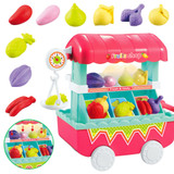 Children Toy Trolley Fruit Vegetables Shop Simulation Small Cart Pretend Playset