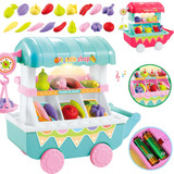 Children Toy Trolley Fruit Vegetables Shop Simulation Small Cart Pretend Playset