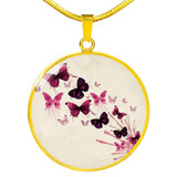 PINK BUTTERFLIES LUXURY NECKLACE WITH CIRCLE CHARM