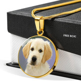 GOLDEN RETRIEVER PUPPY LUXURY NECKLACE WITH CIRCLE CHARM