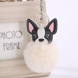 BOSTON TERRIER POM POM FAUX FUR KEYCHAIN FREE
