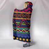 HOODED BLANKET RED & BLUE TRIBAL PATTERN