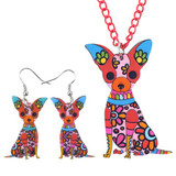 CHIHUAHUA ENAMEL NECKLACE & EARRING SET