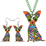 CHIHUAHUA ENAMEL NECKLACE & EARRING SET