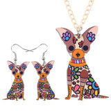 CHIHUAHUA ENAMEL NECKLACE & EARRING SET