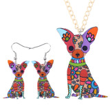 CHIHUAHUA ENAMEL NECKLACE & EARRING SET