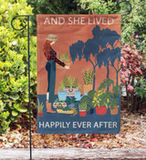 Vintage Lived Happily Gardening Red Head Garden Flag