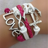Pink and White Anchor Infinity Bracelet