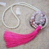 Natural Stone Beaded Tassel Necklace