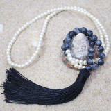 Natural Stone Beaded Tassel Necklace