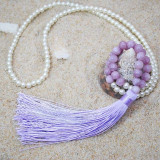 Natural Stone Beaded Tassel Necklace