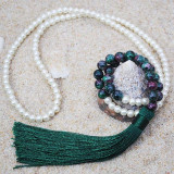 Natural Stone Beaded Tassel Necklace