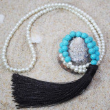 Natural Stone Beaded Tassel Necklace