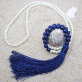 Natural Stone Beaded Tassel Necklace