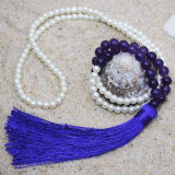 Natural Stone Beaded Tassel Necklace