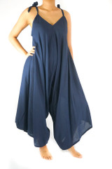 Solid Blue Boho Hippie Jumpsuit Rompers