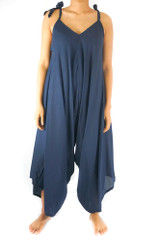 Solid Blue Boho Hippie Jumpsuit Rompers