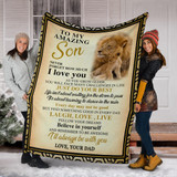 To My Son Lion Dad Sherpa Blanket Pil