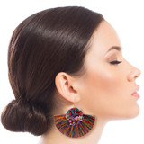 Multi Mosaic Bead Fan Tassel Earrings