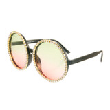 Green Tint Lens Round Rhinestone Sunglasses