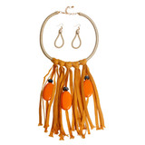 Mustard Tribal Tassel Drop Necklace