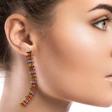 Multi Color Rhinestone Curvy Earrings