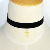 Simple Black Flannelette Cross Pendant Necklace