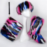 Ladies Winter Faux Fur Snow Boots Headband Shoes Sets Women's Fluffy Plush High Platform Boot Female Outdoor Furry Cotton Shoes