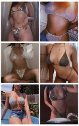 Bling Rhinestones Sequins Mesh Sheer Bikini Set