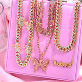 Chain Necklace Women Multilayer Crystal Butterfly Letter Pendant Necklace Punk Jewelry