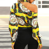 Chain Print Blouse Women Shirts Long Sleeve Tops