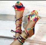 Snake print lace up fashion sandal
