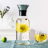 Heat Resistant Glass Carafe with Stainless Steel Silicone Flip-top Lid - Glass Water Pitcher Fridge Ice Tea Maker, 1000ml/35oz