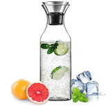 Heat Resistant Glass Carafe with Stainless Steel Silicone Flip-top Lid - Glass Water Pitcher Fridge Ice Tea Maker, 1000ml/35oz