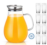 2 liter glass pitcher water jug juice carafe with lid and spout for homemade beverage