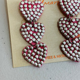 Pink/Silver Multi-Layer Faux Suede Heart Drop Earrings