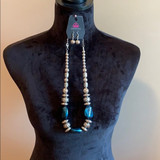 Dark Turquoise and Silver Paparazzi Necklace and Earring Set