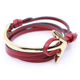Half curve Anchor red leather bracelet