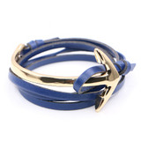 Half curve Anchor blue leather bracelet