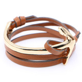 Half curve Anchor brown leather bracelet