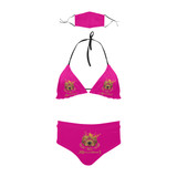 #Rossolini1# Pink Stringy Selvedge Bikini Set with Mouth Mask (S11)